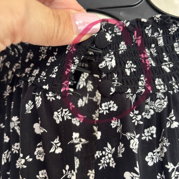 EUC Halogen Floral Smocked Halter Dress XL Black White Maxi Long Sleeveless - Picture 4 of 7